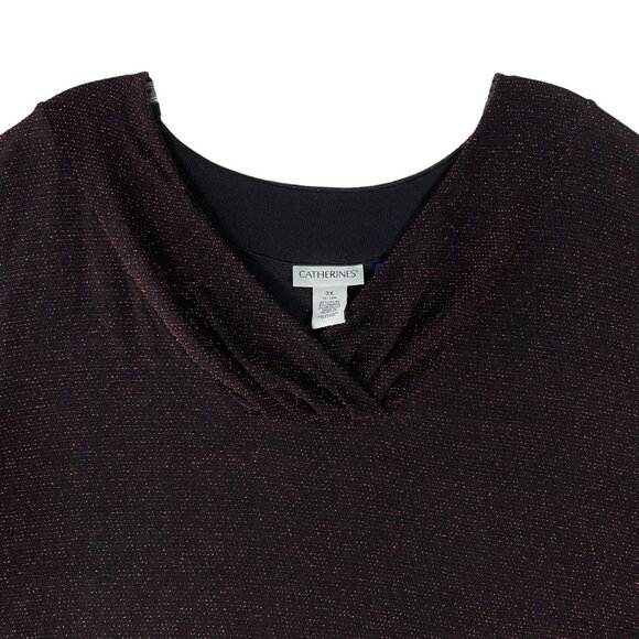 Catherines Top 3XP Black Red Tinsel Holiday Formal Party Shimmer Sparkle Date - Picture 6 of 16